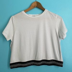 Women’s White Short-Sleeved Top with Bejeweled Waistband Size L